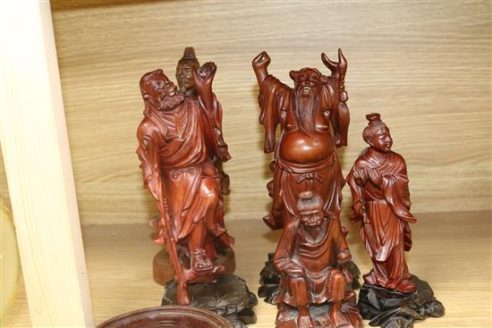 Six carved wood Chinese figures tallest 24cm